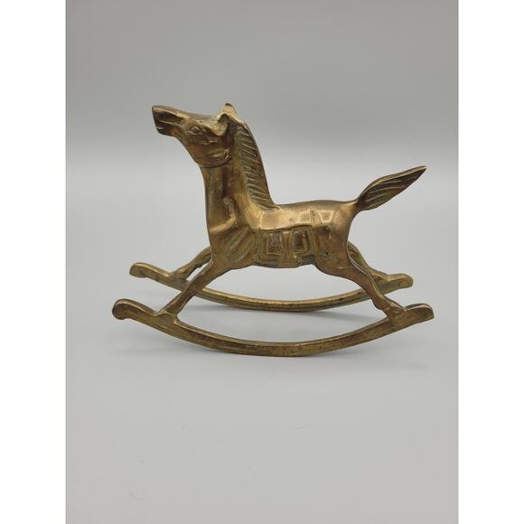 Vintage Brass Rocking Horse Figurine Made In Korea Equestrian Nursing Room Decor - Picture 2 of 7